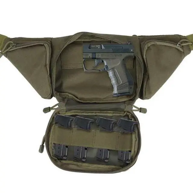 Alt view image 6 of 7 - Tactical Pistol Pouch Waist Gun Pack Bag Fanny Packs Concealed Carry Gun Holster Green Khaki