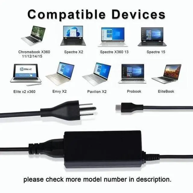 Alt view image 4 of 7 - USB Type-C 45W watts for HP Chromebook Lenovo Dell Acer Samsung Laptop Charger