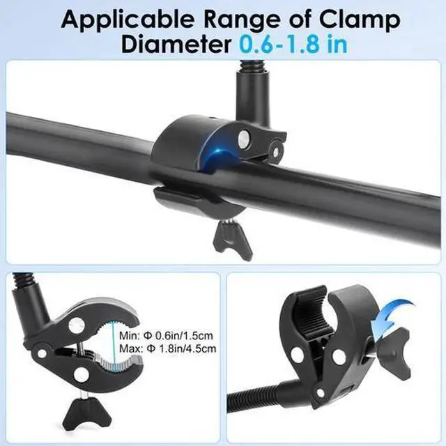 Alt view image 3 of 7 - Tablet Phone Holder for Spin Bike Treadmill 4-13" Devices Gooseneck Clamp Mount
