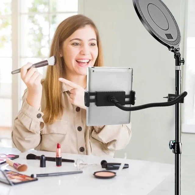 Alt view image 6 of 7 - Tablet Phone Holder for Spin Bike Treadmill 4-13" Devices Gooseneck Clamp Mount