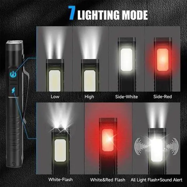 Alt view image 2 of 7 - EDC Flat Flashlight with with Buzzer Pocket Flash Light for Camping Emergencies