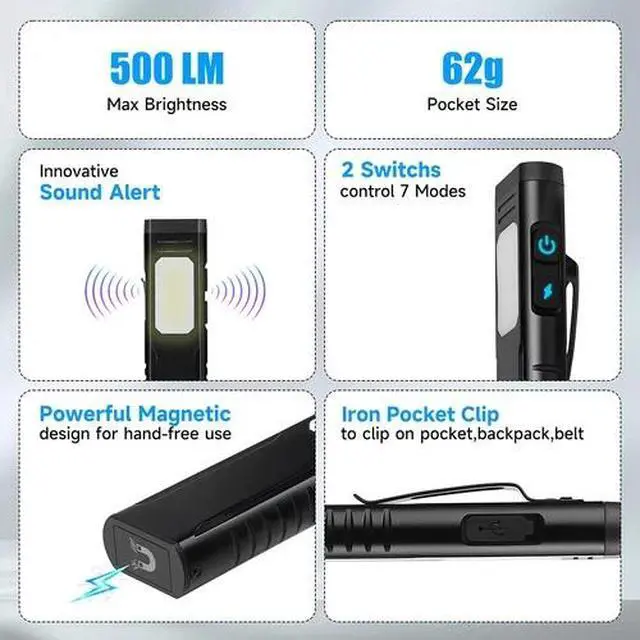 Alt view image 4 of 7 - EDC Flat Flashlight with with Buzzer Pocket Flash Light for Camping Emergencies
