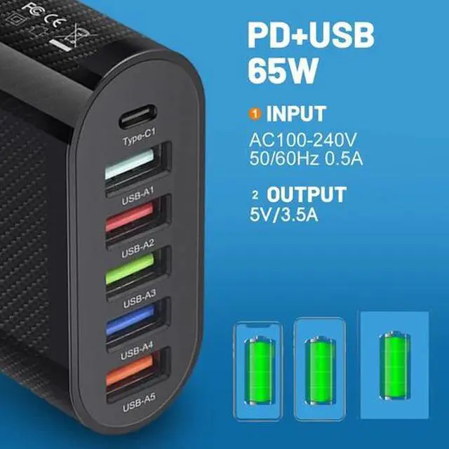 Alt view image 5 of 7 - 6Port USB Hub Wall Charger Travel Fast Charging Station AC Power Adapter US Plug