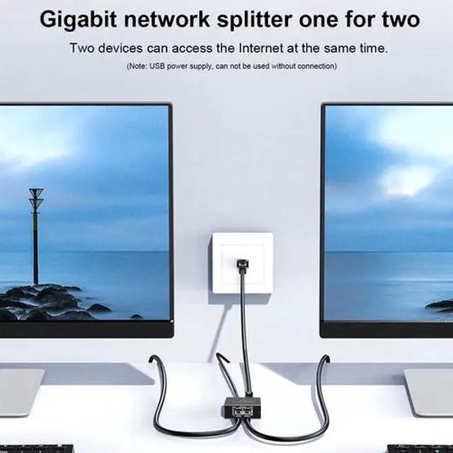 Alt view image 6 of 7 - 1000Mbps RJ45 Splitter 1X2 Ethernet cable 1 in 2 out Network Splitter PC