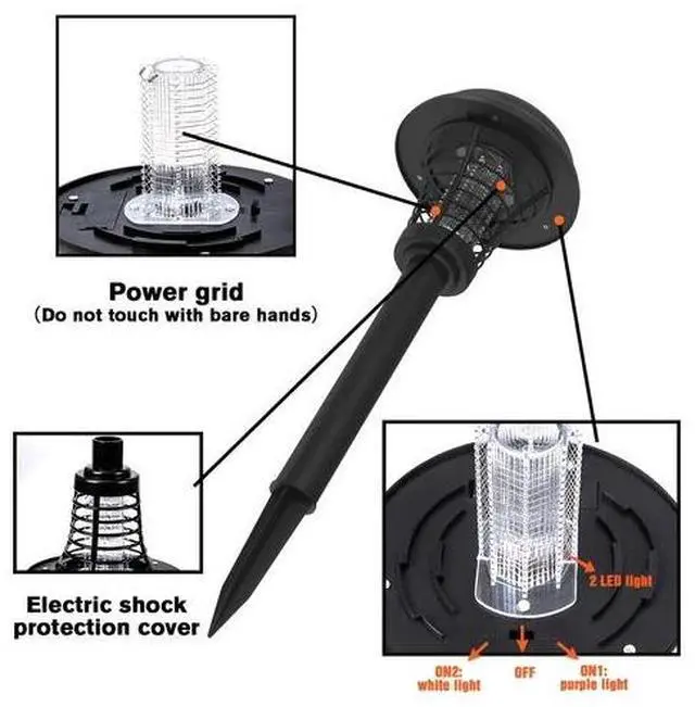 Alt view image 5 of 6 - Solar Powered Electric Mosquito Killer Lamp LED Trap Lamp Fly Bug Insect Zapper