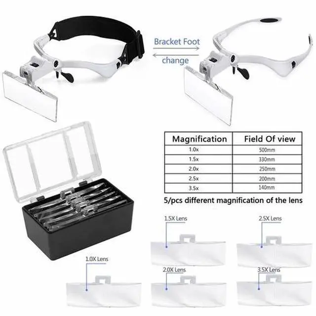 Alt view image 2 of 6 - LED Jewelers Head Headband Magnifier Illuminated Visor Magnifying Glasses Loupe