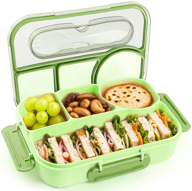 Main image of Bento Box Adult, Lunch Box, 4-Compartment Lunch Containers, Drop-Proof, Dishwasher Safe & Made with BPA-Free Materials (Green)
