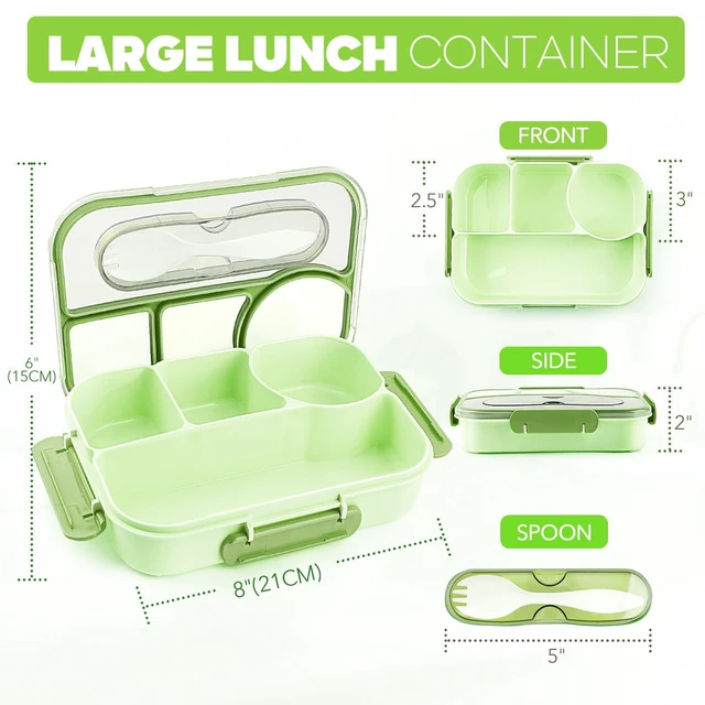 Alt view image 2 of 7 - Bento Box Adult, Lunch Box, 4-Compartment Lunch Containers, Drop-Proof, Dishwasher Safe & Made with BPA-Free Materials (Green)