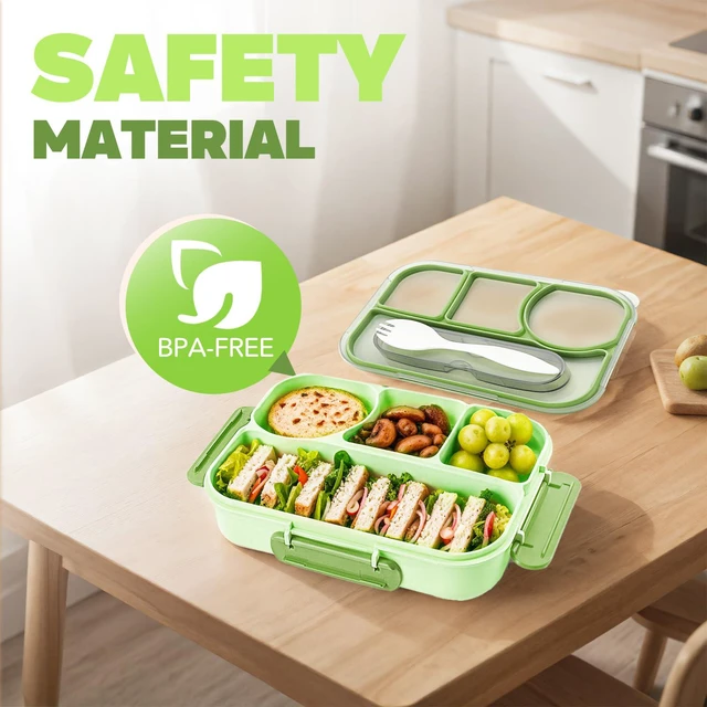 Alt view image 3 of 7 - Bento Box Adult, Lunch Box, 4-Compartment Lunch Containers, Drop-Proof, Dishwasher Safe & Made with BPA-Free Materials (Green)