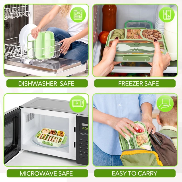 Alt view image 6 of 7 - Bento Box Adult, Lunch Box, 4-Compartment Lunch Containers, Drop-Proof, Dishwasher Safe & Made with BPA-Free Materials (Green)
