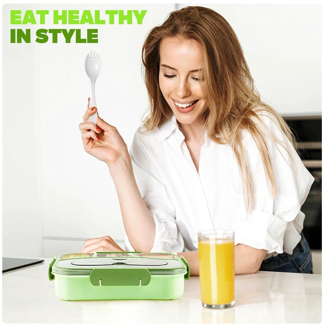 Alt view image 7 of 7 - Bento Box Adult, Lunch Box, 4-Compartment Lunch Containers, Drop-Proof, Dishwasher Safe & Made with BPA-Free Materials (Green)
