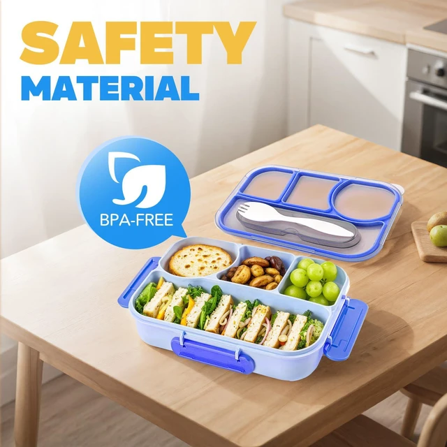 Alt view image 3 of 7 - EASYFUN Bento Box Adult, Lunch Box, 4-Compartment Lunch Containers, Drop-Proof, Dishwasher Safe & Made with BPA-Free Materials (Blue)