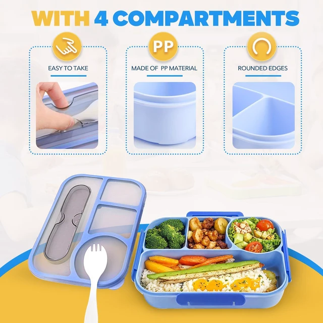 Alt view image 5 of 7 - EASYFUN Bento Box Adult, Lunch Box, 4-Compartment Lunch Containers, Drop-Proof, Dishwasher Safe & Made with BPA-Free Materials (Blue)