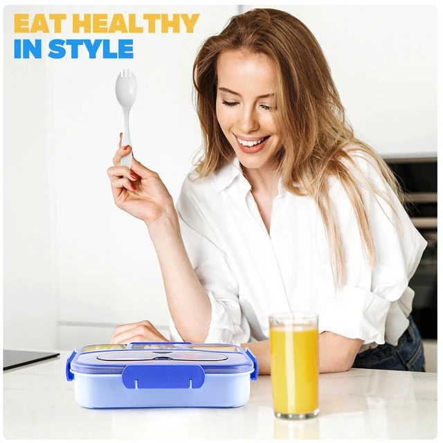 Alt view image 7 of 7 - EASYFUN Bento Box Adult, Lunch Box, 4-Compartment Lunch Containers, Drop-Proof, Dishwasher Safe & Made with BPA-Free Materials (Blue)