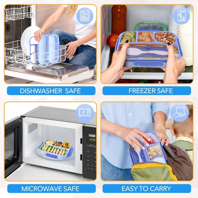 Alt view image 6 of 7 - EASYFUN Bento Box Adult, Lunch Box, 4-Compartment Lunch Containers, Drop-Proof, Dishwasher Safe & Made with BPA-Free Materials (Blue)