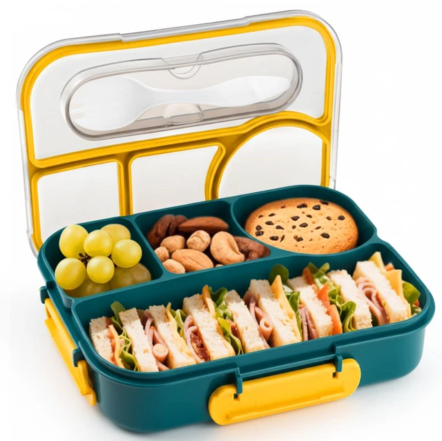 Main image of EASYFUN Bento Box Adult, Lunch Box, 4-Compartment Lunch Containers, Drop-Proof, Dishwasher Safe & Made with BPA-Free Materials (Dark blue)