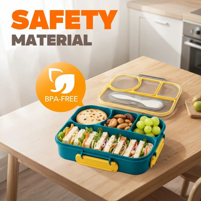 Alt view image 3 of 7 - EASYFUN Bento Box Adult, Lunch Box, 4-Compartment Lunch Containers, Drop-Proof, Dishwasher Safe & Made with BPA-Free Materials (Dark blue)