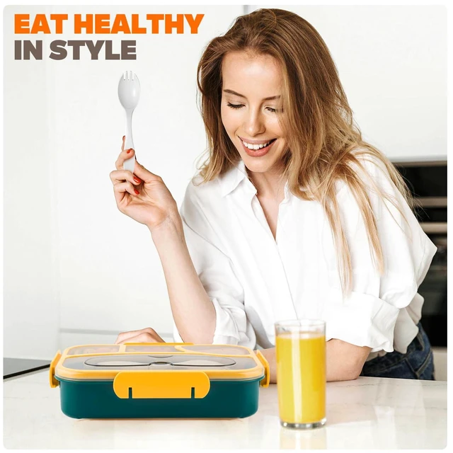 Alt view image 7 of 7 - EASYFUN Bento Box Adult, Lunch Box, 4-Compartment Lunch Containers, Drop-Proof, Dishwasher Safe & Made with BPA-Free Materials (Dark blue)