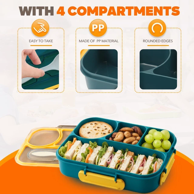 Alt view image 5 of 7 - EASYFUN Bento Box Adult, Lunch Box, 4-Compartment Lunch Containers, Drop-Proof, Dishwasher Safe & Made with BPA-Free Materials (Dark blue)