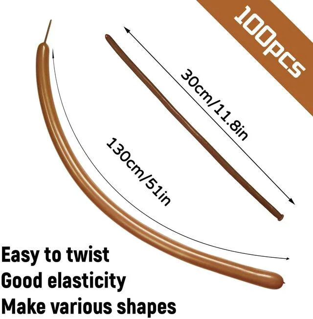 Alt view image 2 of 7 - 100Pcs 260 Balloons Brown Long Balloons for Balloon Garland Thickening Skinny Latex Twisting Balloon, Brown long balloons for tying Animals Modeling Christmas Birthday Party Decorations. (Cocoa)