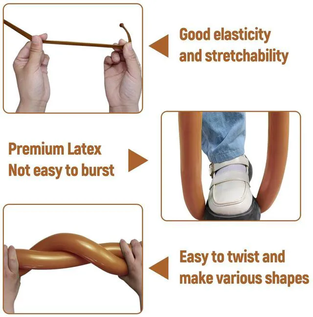 Alt view image 3 of 7 - 100Pcs 260 Balloons Brown Long Balloons for Balloon Garland Thickening Skinny Latex Twisting Balloon, Brown long balloons for tying Animals Modeling Christmas Birthday Party Decorations. (Cocoa)
