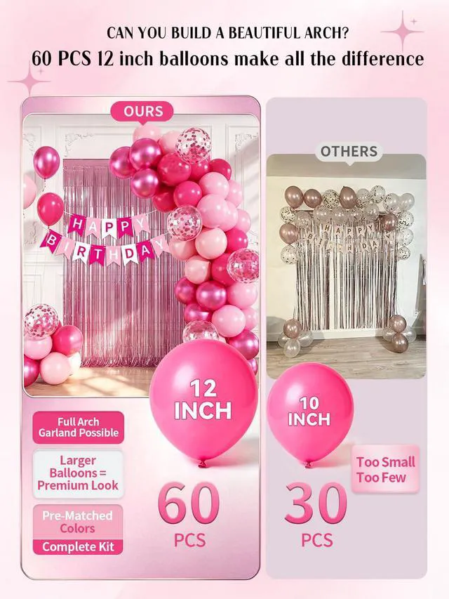 Alt view image 4 of 7 - Pink Happy Birthday Decorations with Banner Balloons Foil Curtain Backdrop | Pink Light Hot Metallic Pink Confetti Balloons with Happy Birthday Banner, Foil Curtain, Birthday Decorations