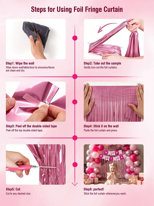 Alt view image 7 of 7 - Pink Happy Birthday Decorations with Banner Balloons Foil Curtain Backdrop | Pink Light Hot Metallic Pink Confetti Balloons with Happy Birthday Banner, Foil Curtain, Birthday Decorations