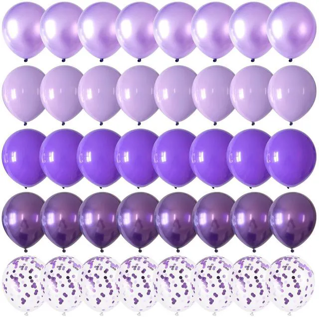 Main image of Purple Balloons 12 Inch 60pcs Metallic Pearl Light Purple Confetti Balloons | with Ribbon and Balloons Tape for Birthday Baby Shower Bridal Shower Wedding Princess Butterfly Party Decorations