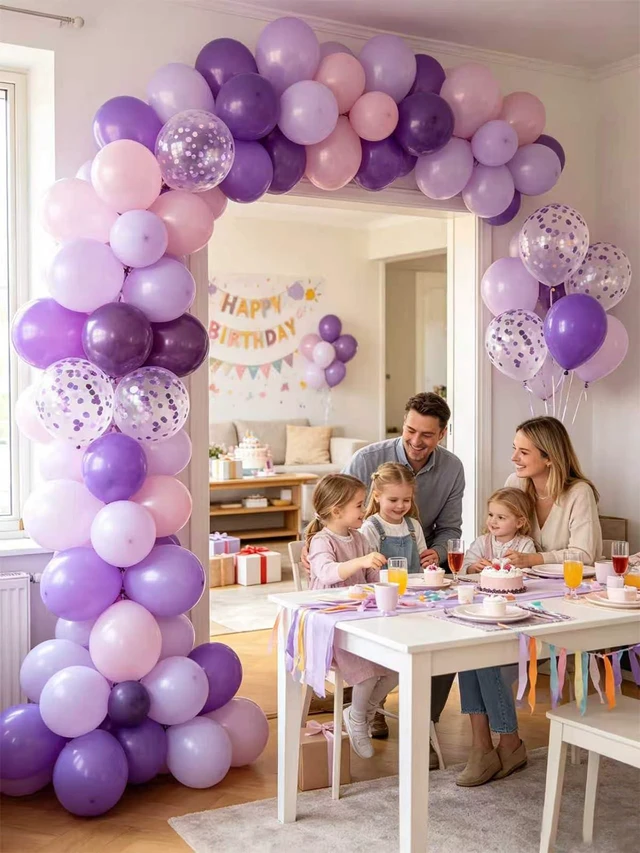 Alt view image 2 of 7 - Purple Balloons 12 Inch 60pcs Metallic Pearl Light Purple Confetti Balloons | with Ribbon and Balloons Tape for Birthday Baby Shower Bridal Shower Wedding Princess Butterfly Party Decorations