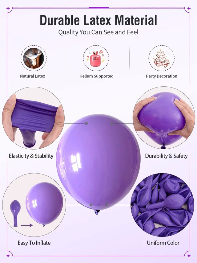 Alt view image 6 of 7 - Purple Balloons 12 Inch 60pcs Metallic Pearl Light Purple Confetti Balloons | with Ribbon and Balloons Tape for Birthday Baby Shower Bridal Shower Wedding Princess Butterfly Party Decorations