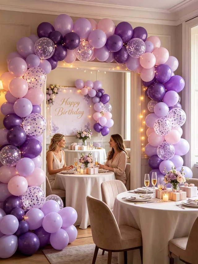Alt view image 7 of 7 - Purple Balloons 12 Inch 60pcs Metallic Pearl Light Purple Confetti Balloons | with Ribbon and Balloons Tape for Birthday Baby Shower Bridal Shower Wedding Princess Butterfly Party Decorations