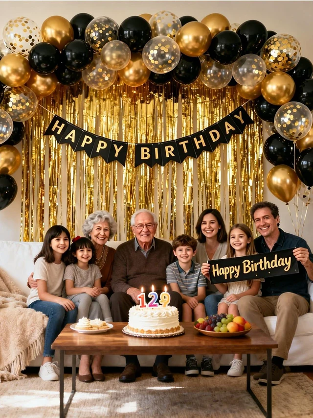 Alt view image 3 of 7 - Black and Gold Happy Birthday Decorations with Banner Balloons Foil Curtain | Black Metallic Gold Confetti Latex Balloons with Happy Birthday Banne, Foil Curtain, Birthday Decorations for Men Women