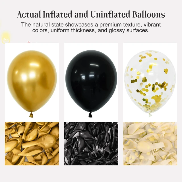 Alt view image 3 of 7 - Black and Gold Balloons 12 Inch 55pcs Metallic Gold Confetti Latex Balloons | Gold and Black balloons for Birthday Graduation Baby Shower New Years Halloween Party Decorations with Ribbon & Balloon