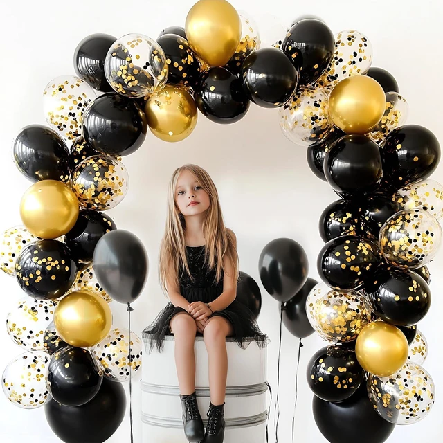 Alt view image 4 of 7 - Black and Gold Balloons 12 Inch 55pcs Metallic Gold Confetti Latex Balloons | Gold and Black balloons for Birthday Graduation Baby Shower New Years Halloween Party Decorations with Ribbon & Balloon