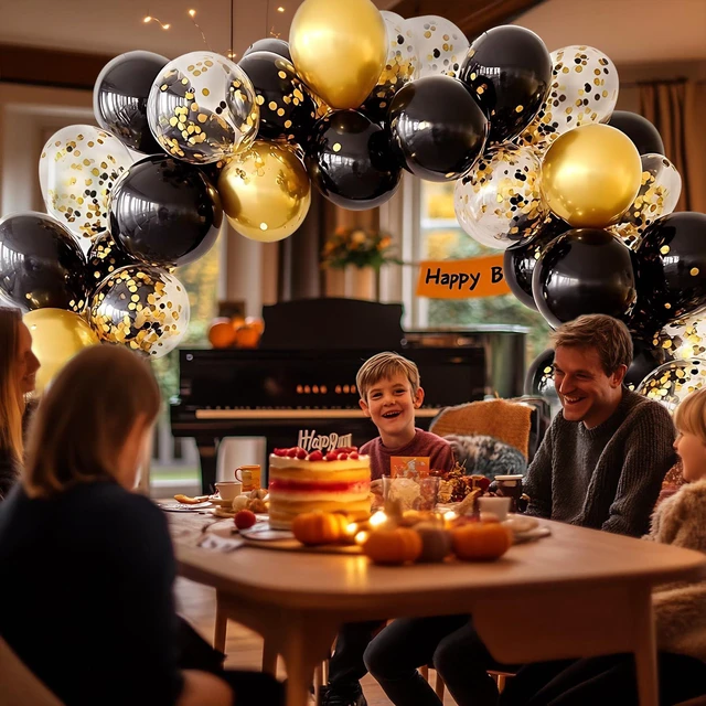 Alt view image 6 of 7 - Black and Gold Balloons 12 Inch 55pcs Metallic Gold Confetti Latex Balloons | Gold and Black balloons for Birthday Graduation Baby Shower New Years Halloween Party Decorations with Ribbon & Balloon