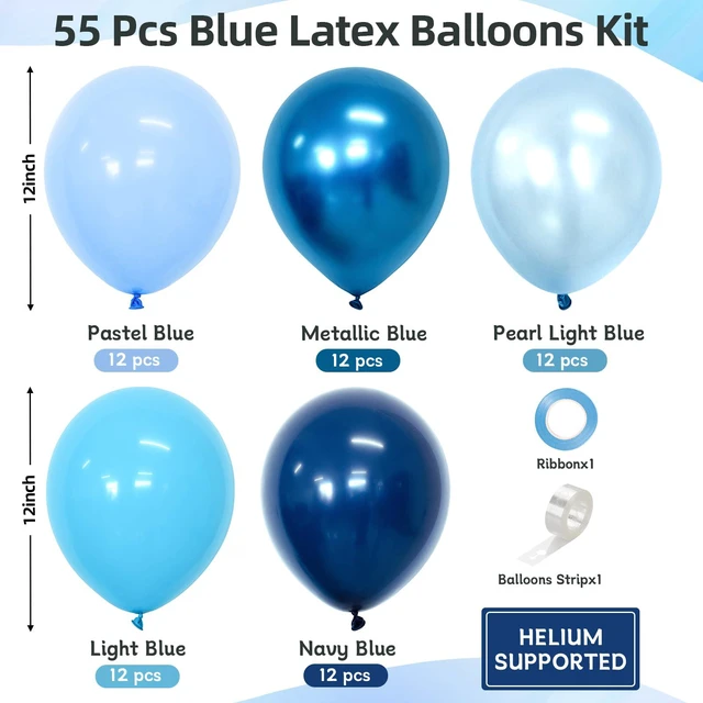 Alt view image 2 of 7 - Blue Balloons 12Inch 60pcs Light Navy Pearl Metallic Blue Latex Balloon Kit | Blue Party Balloons for Boys Birthday Baby Shower Graduation Wedding Party Decorations with Ribbon and Balloons Tape