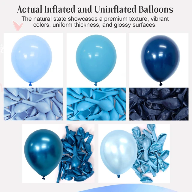 Alt view image 3 of 7 - Blue Balloons 12Inch 60pcs Light Navy Pearl Metallic Blue Latex Balloon Kit | Blue Party Balloons for Boys Birthday Baby Shower Graduation Wedding Party Decorations with Ribbon and Balloons Tape