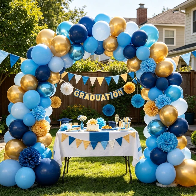 Alt view image 5 of 7 - Blue Balloons 12Inch 60pcs Light Navy Pearl Metallic Blue Latex Balloon Kit | Blue Party Balloons for Boys Birthday Baby Shower Graduation Wedding Party Decorations with Ribbon and Balloons Tape