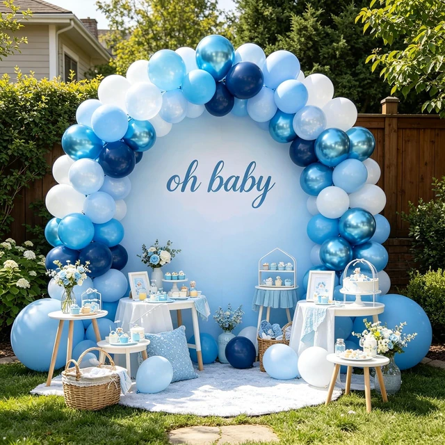 Alt view image 7 of 7 - Blue Balloons 12Inch 60pcs Light Navy Pearl Metallic Blue Latex Balloon Kit | Blue Party Balloons for Boys Birthday Baby Shower Graduation Wedding Party Decorations with Ribbon and Balloons Tape