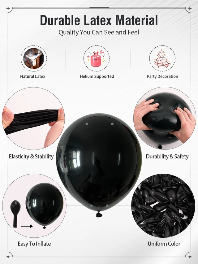 Alt view image 4 of 7 - Black and Silver Balloons 12 Inch 60 Pcs Pearl Silver White Latex Balloons | Metallic Pearl Silver Black White Latex Confetti Balloons with Ribbon & Balloon Tape for Birthday Graduation Party