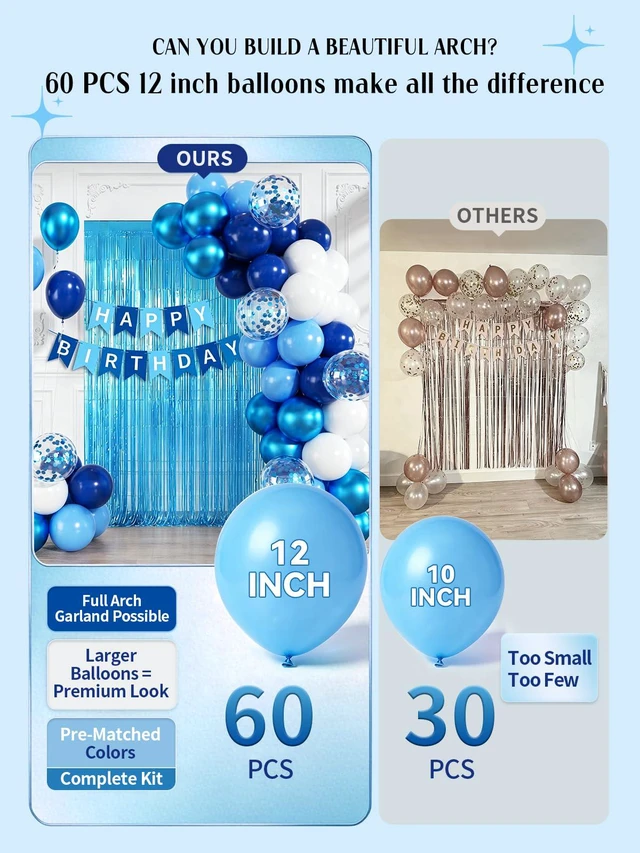 Alt view image 4 of 7 - Blue Happy Birthday Decorations with Banner Balloons Foil Curtain | White Light Navy Metallic Blue Confetti Balloons with Happy Birthday Banner, Foil Curtain, Birthday Decorations for Men Boys