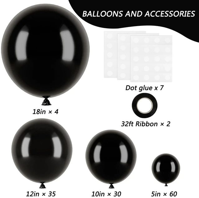Alt view image 2 of 7 - Balloon Arch Kit Black Balloons Different Sizes 129pcs for Garland | Pack of 18 12 10 5 Inch Garland Latex Balloons for Graduation Birthday Party Wedding Casino Gaming Retirement Decorations