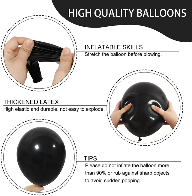 Alt view image 3 of 7 - Balloon Arch Kit Black Balloons Different Sizes 129pcs for Garland | Pack of 18 12 10 5 Inch Garland Latex Balloons for Graduation Birthday Party Wedding Casino Gaming Retirement Decorations