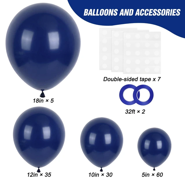 Alt view image 2 of 7 - Navy Blue Balloons 129pcs Different Sizes Balloon Arch Kit | Pack of 18 12 10 5 Inch Latex Retro Blue Garland Kit for Men Birthday Graduation Boy Baby Shower Party Decoration
