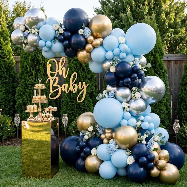 Alt view image 5 of 7 - Navy Blue Balloons 129pcs Different Sizes Balloon Arch Kit | Pack of 18 12 10 5 Inch Latex Retro Blue Garland Kit for Men Birthday Graduation Boy Baby Shower Party Decoration