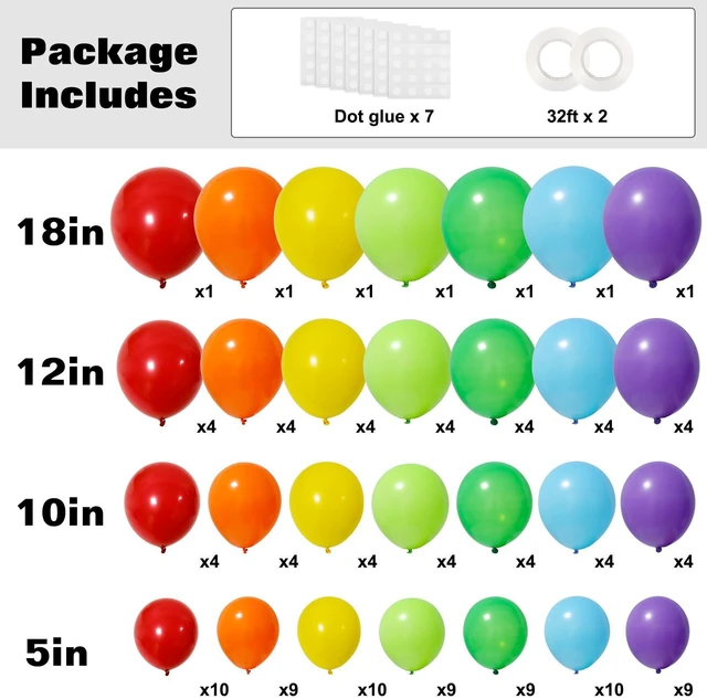 Alt view image 3 of 7 - Rainbow Balloon Arch Kit 129pcs Different Sizes 18 12 10 5 Inch | Latex Colorful Balloons Garland for Back to Scool Birthday Baby Shower Engagement Christmas Party Decorations