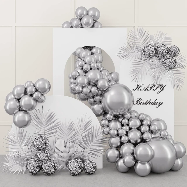 Main image of 87pcs Silver Balloons Latex Balloons Different Sizes 18 12 10 5 Inch Metallic Silver Chrome Party Balloon Kit for Birthday Party Graduation Baby Shower Wedding Holiday Balloon Decoration