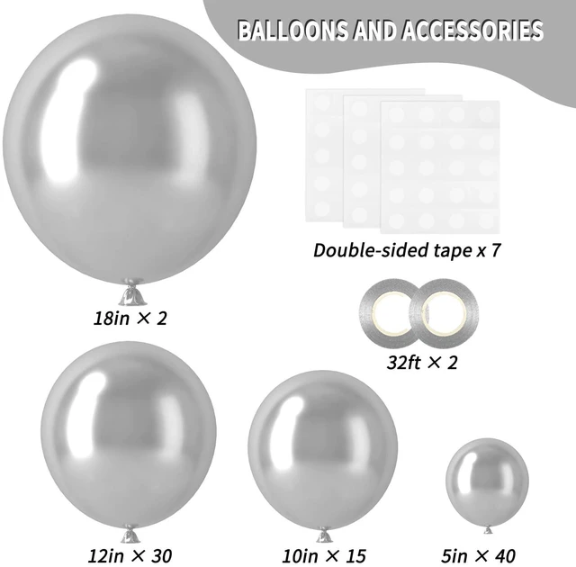 Alt view image 2 of 7 - 87pcs Silver Balloons Latex Balloons Different Sizes 18 12 10 5 Inch Metallic Silver Chrome Party Balloon Kit for Birthday Party Graduation Baby Shower Wedding Holiday Balloon Decoration