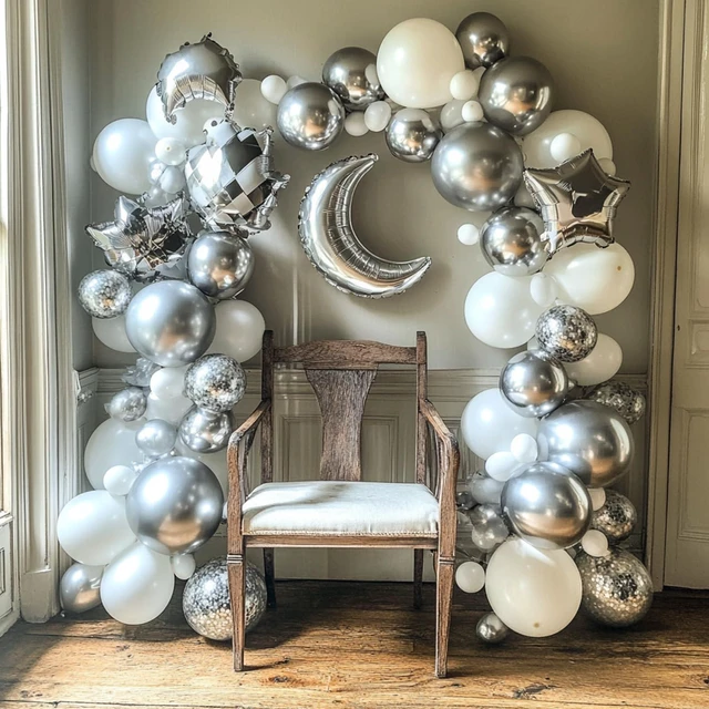Alt view image 4 of 7 - 87pcs Silver Balloons Latex Balloons Different Sizes 18 12 10 5 Inch Metallic Silver Chrome Party Balloon Kit for Birthday Party Graduation Baby Shower Wedding Holiday Balloon Decoration