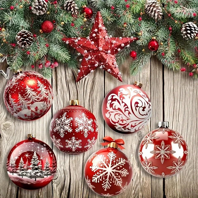 Alt view image 4 of 7 - Christmas Tree Decorations Set 12Pcs Xmas Trees Snowflake Designs Wooden Christmas Ornaments Red & White Xmas Balls Hangings Ornaments for Winter New Year Decors Holiday Party Home Supplies